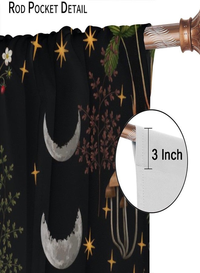 SENRUEGT Moon Flower Curtains,Retro Mushroom Boho Botanical Flowers Moon Phase Stars Room Darkening Windows Treatments Drapes for Bedroom Living Room Home Decor 42x45 Inch - Image 4